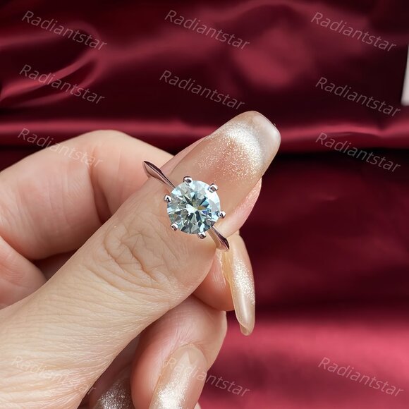 NEW Certified 2 ct. t.w. Blue Green Moissanite Solitaire 6 Prong Ring - Picture 2 of 6